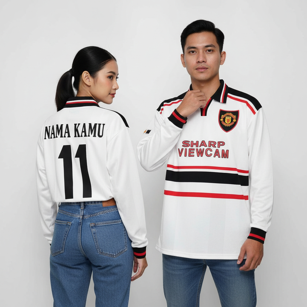 Jersey Retro LongSleeve Mnchstr Untd Away 1998 1999 M U Long Sleeve LS Lengan Panjang Sharp Baju Bol