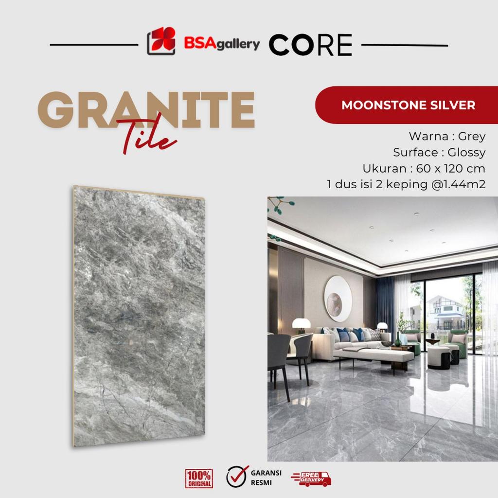 GRANITE CORE 60X120 MOONSTONE SILVER GRANITE MEJA DAPUR LANTAI DINDING ABU GLOSSY GREY