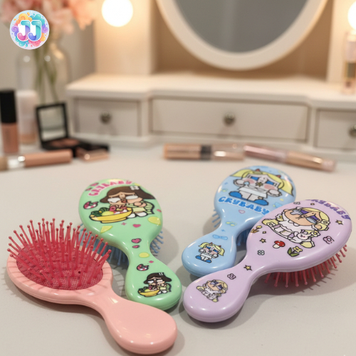 Sisir Rambut Anak Anti Kusut Motif PowerPuff Rainbow Stiker Lucu Wet Brush