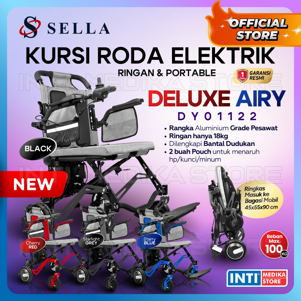 [BARU] SELLA - Kursi Roda Elektrik DELUXE AIRY DY01122 | Travelling Portable Electric Wheelchair DY 