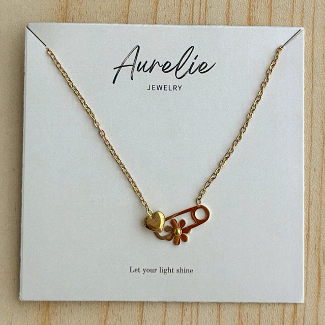 Kalung Wanita Aurelie Jewelry Gold Safety Pin Flower Necklace Elegant