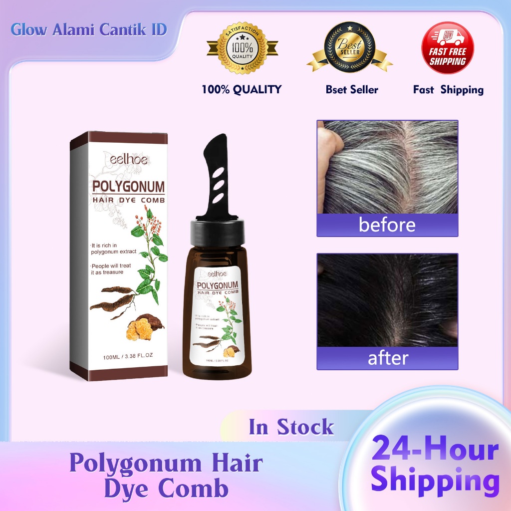EELHOE Pomade Rambut Pria  100ml Polygonum Hair Dye Comb Hitam Pewarna Rambut  Cream Semir Rambut Hi