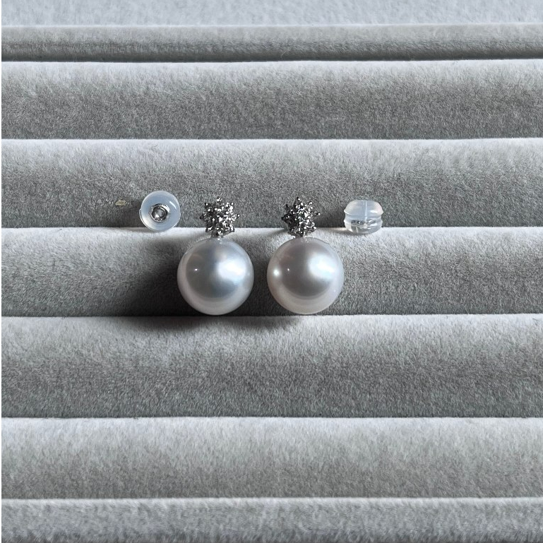 Anting / giwang berlian tusuk emas putih mutiara air laut 011