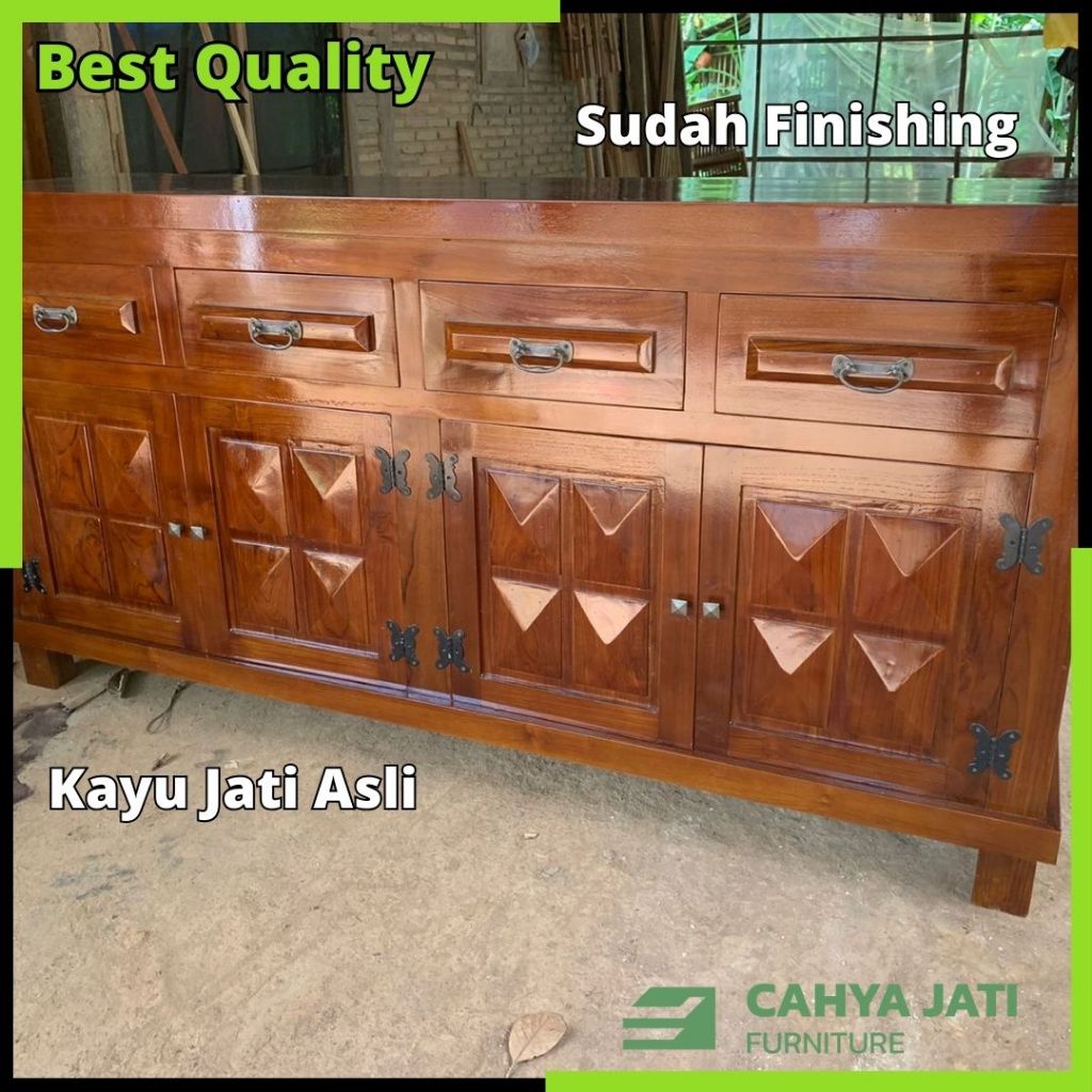 Bufet TV Credenza Minimalis Modern Model Diamond Kayu Jati Terbaik