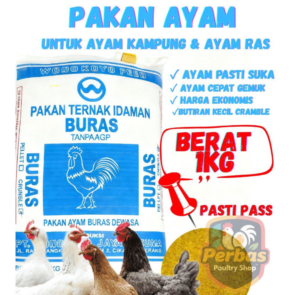 Pakan ayam murah buras wonokoyo 1kg