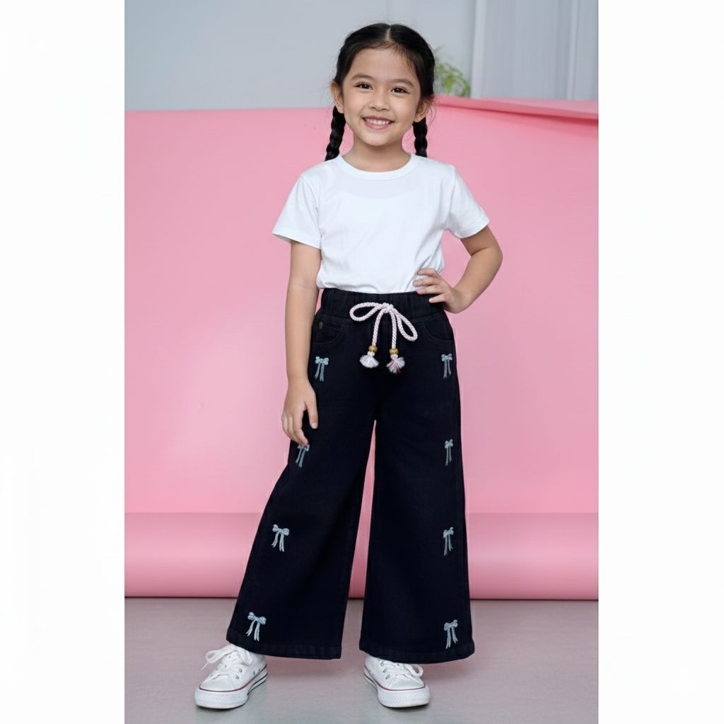 Levis kulot bordir keliling anak cewek 2-12 tahun // Celana panjang kulot anak perempuan // Bawahan 
