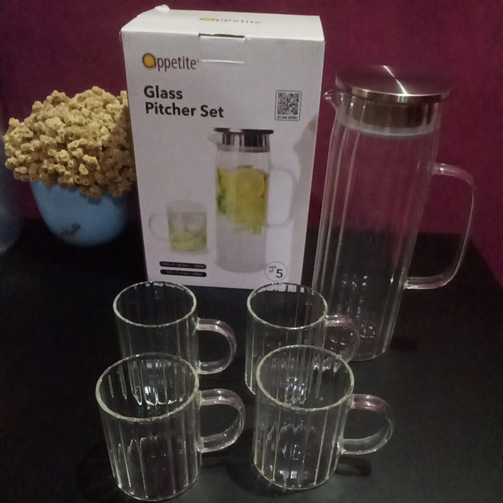 Pitcher hannah 1200ml with 4 glass  270ml informa/set teko kaca informa gratis paking kayu