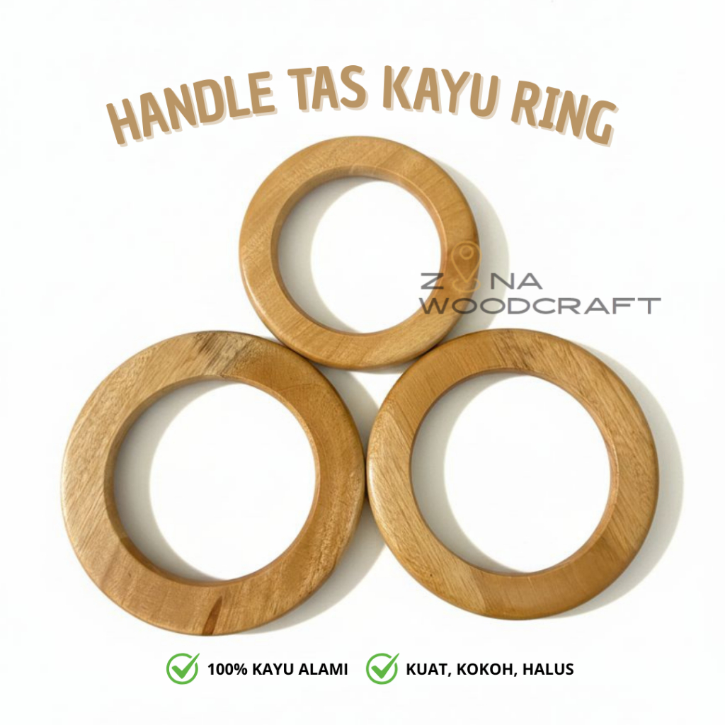Handle Tas Kayu Ring - Gagang Tas Kayu Bulat - Pegangan Tas Rajut Premium