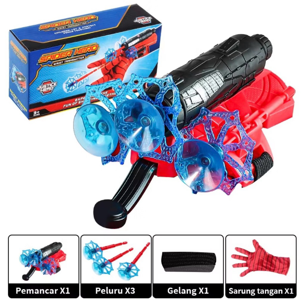 Mainan Anak Sarung Tangan Spider Hero Spiderman Mainan Super Hero Anak Plus Tembakan Peluru Soft Nem
