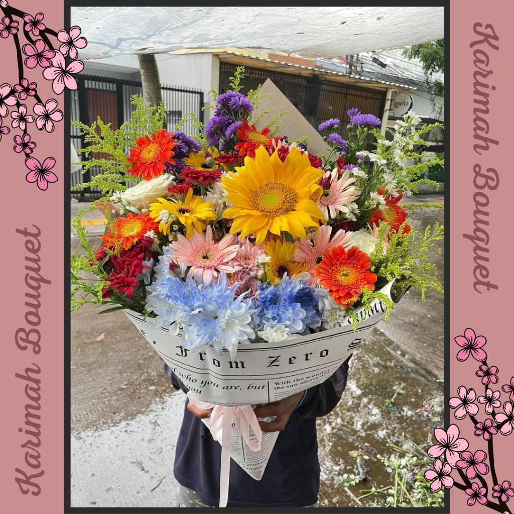 SEHARI JADI Buket Bunga Mix Flower Wisuda JUMBO / Thumbelina Bouquet Bunga / Bucket Bunga Wisuda BES
