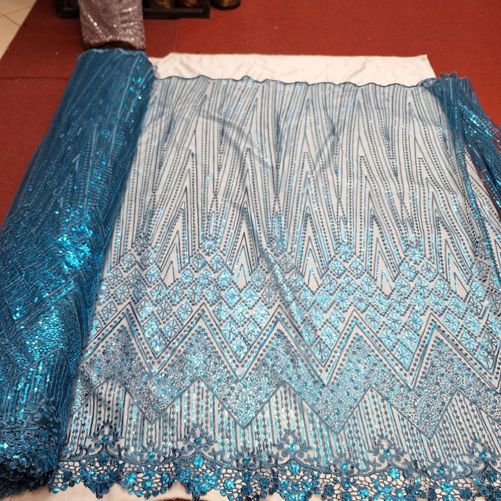 bahan kain tile spenggel bordir motif Elisab // kain squin motif Elisab premium // bahan tile squin 