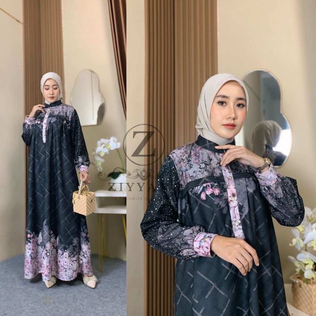 gamis motif wanita dewasa - nicci dress premium | dress gamis lebaran busui cantik modis mewah simpe