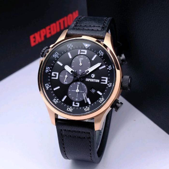 ORIGINAL Jam Tangan Pria Expedition E 6318 / E6318 Garansi 1 Tahun - Tali Kulit
