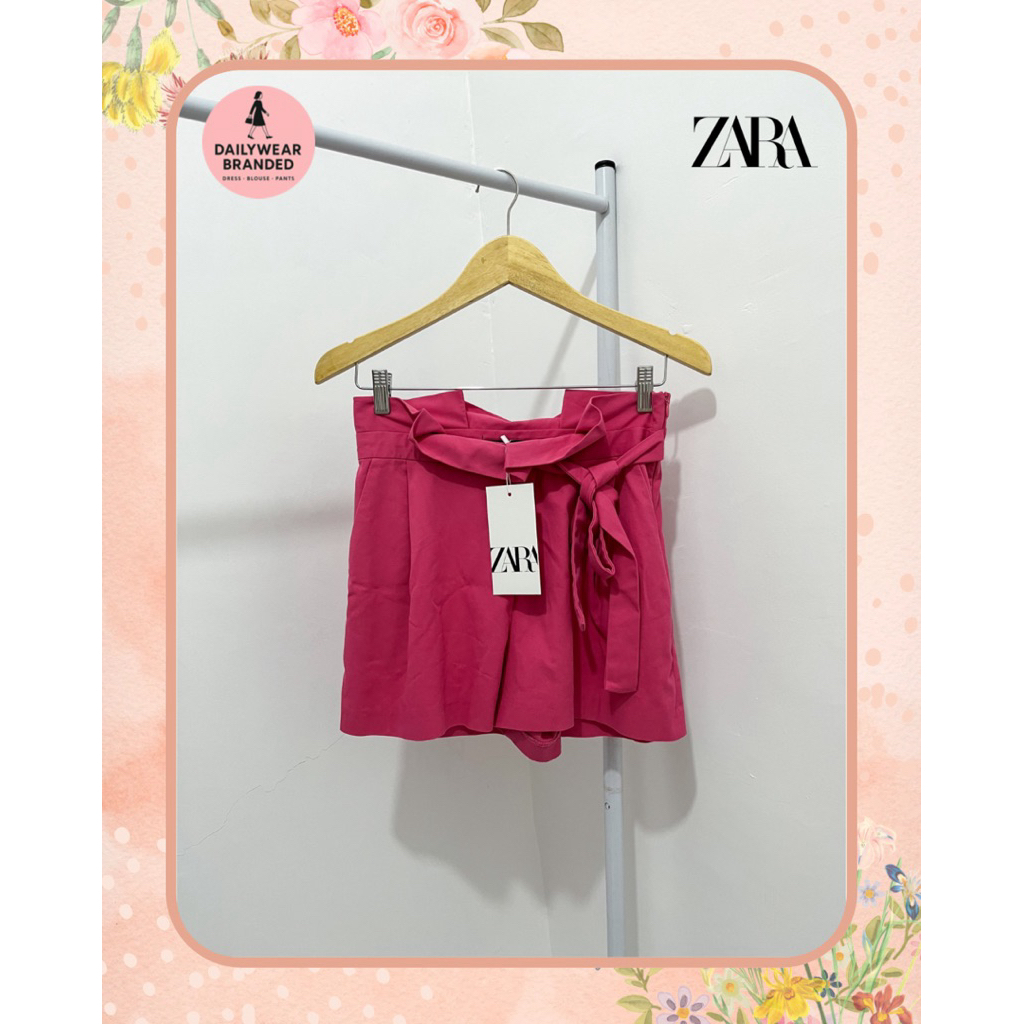 ZARA TRF ORIGINAL High Waist Ruffle Short in Pink Celana Pendek