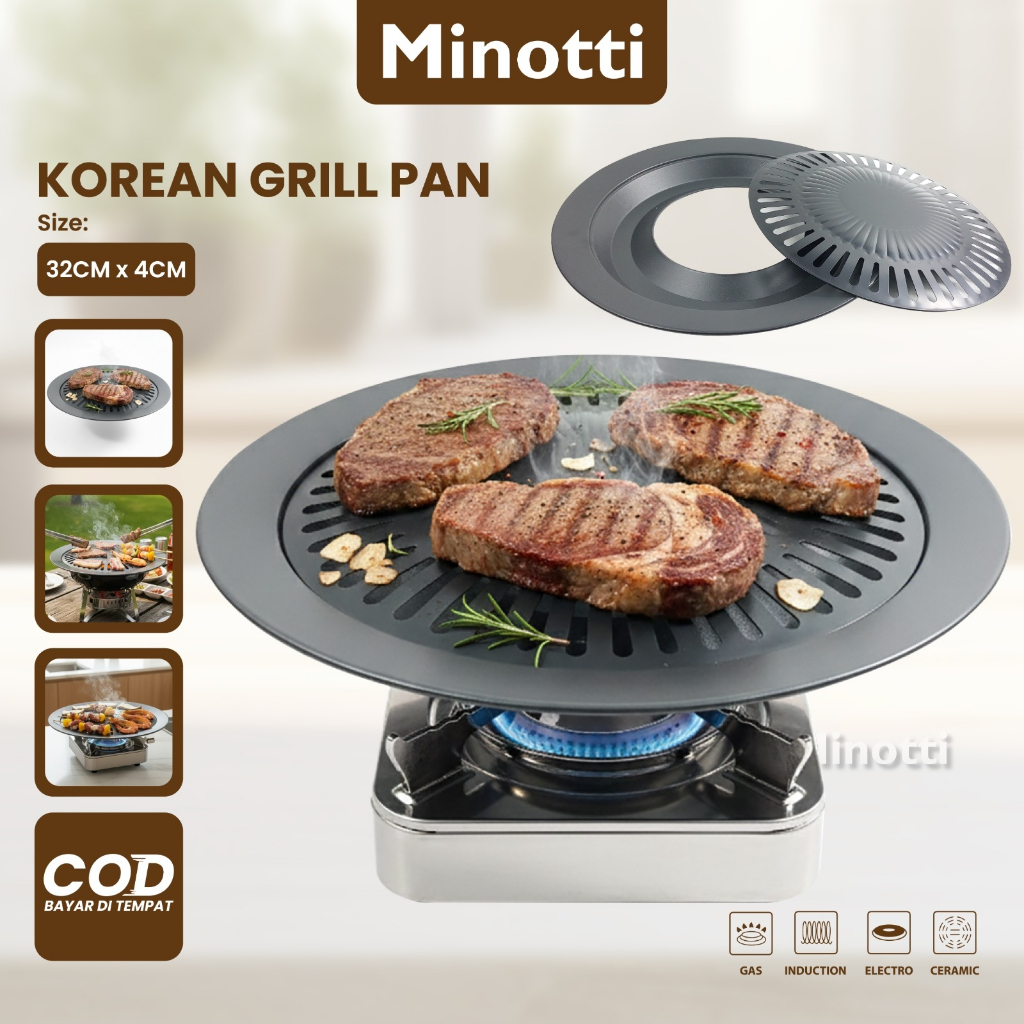 Minotti Panci Panggang Serbaguna Anti Lengket Bulat Korea 32CM 2In1 Pembakaran Anti Lengket Cocok un