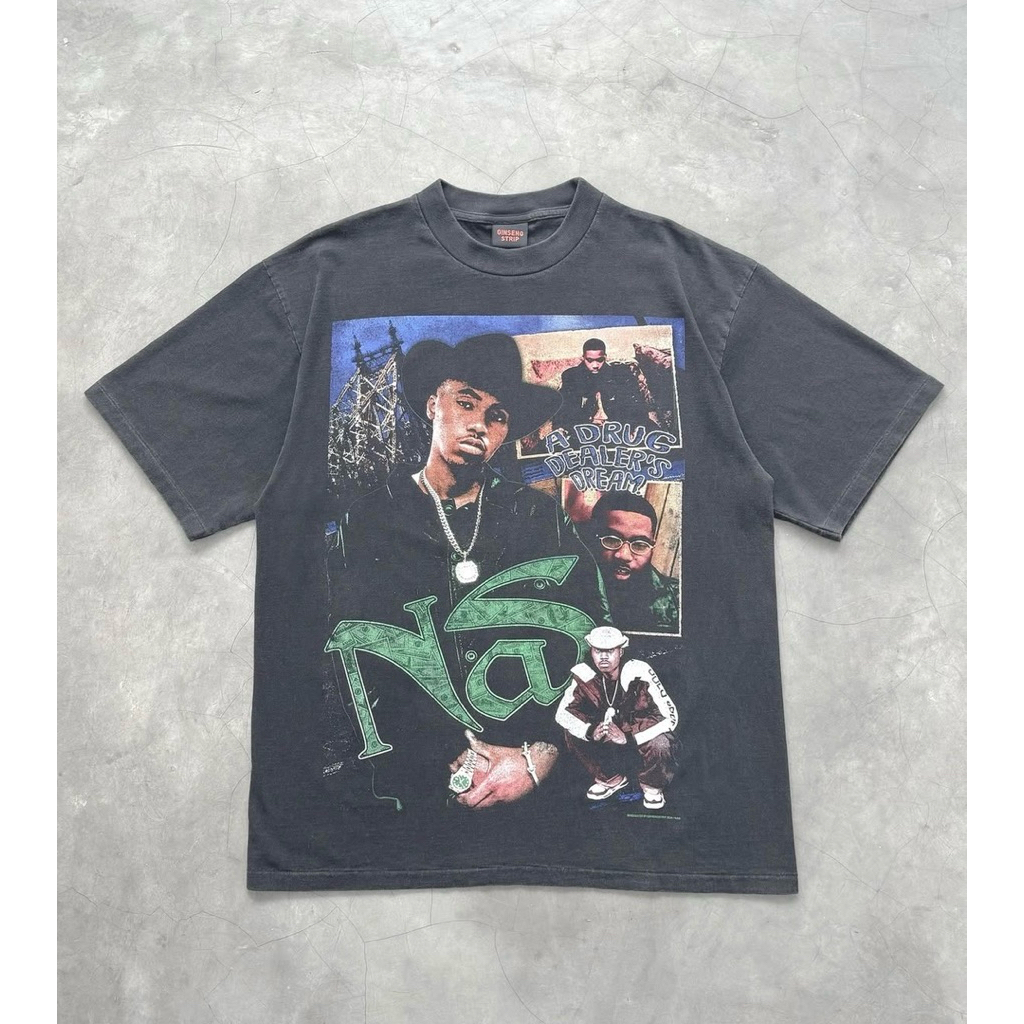 T-Shirt / Tees GINSENGSTRIP Nas Rapper Black Colour (NEW) | Nas Rap Vintage T Shirt Hip Hop Graphic 