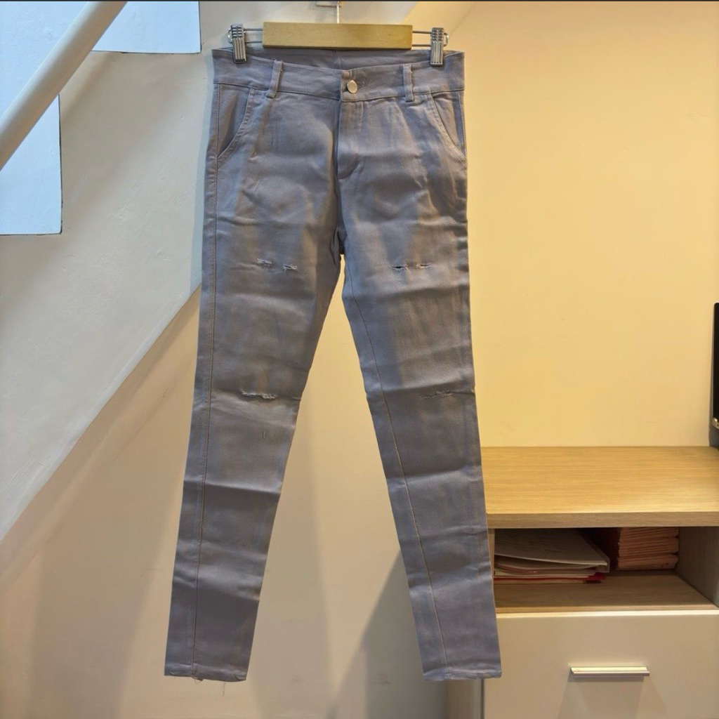 legging jeans abu grey ripped celana wanita slim high waist