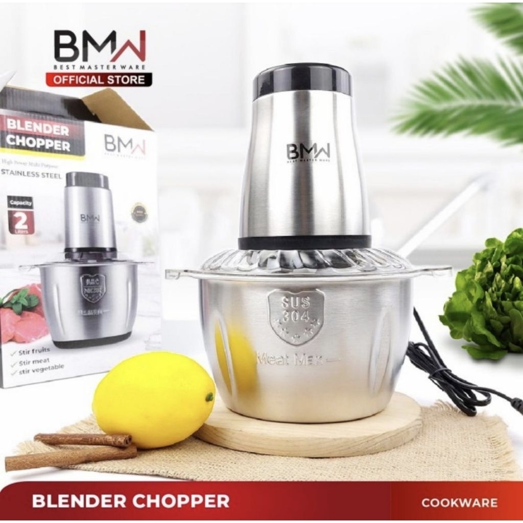 Food Chopper Blender BMW 2L Stainless Steel SUS 304 - Penggiling Daging dan Bumbu
