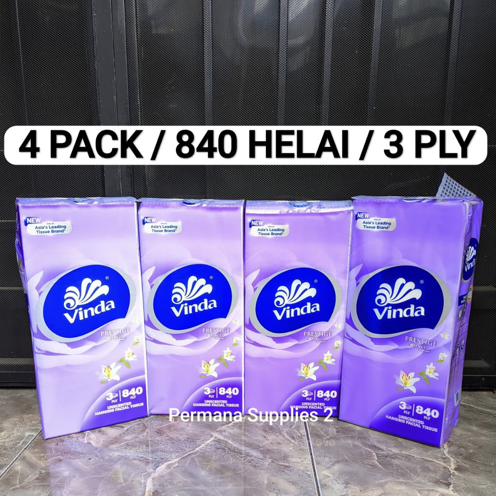 PAKET 4 PACK TISSUE VINDA 840 HELAI 280 SHEET 3 PLY Tisu Tisue Tissu Wajah Vinda 840