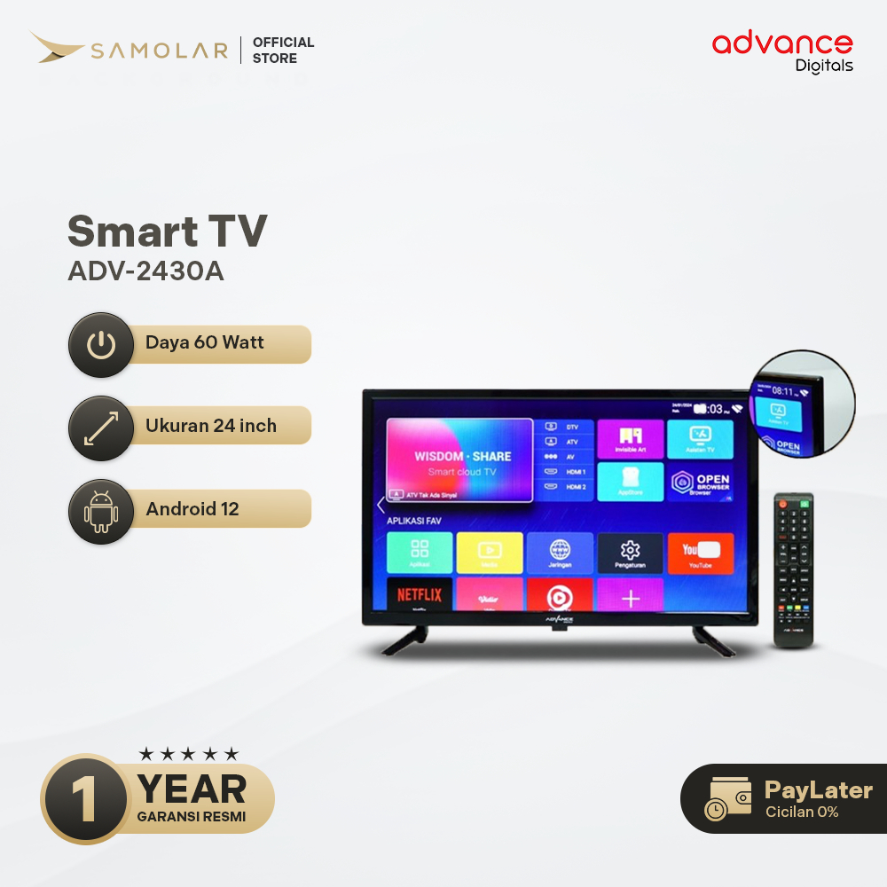 ADVANCE ADV-2430A Smart Televisi Android TV LED 24 inch HD Support Siaran Digital DV3 T2/C Garansi R