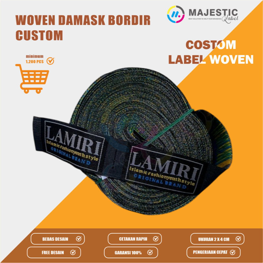 woven damask 2 x 4 cm/ custom woven bordir/ woven damask rajut/label woven /label pundak baju