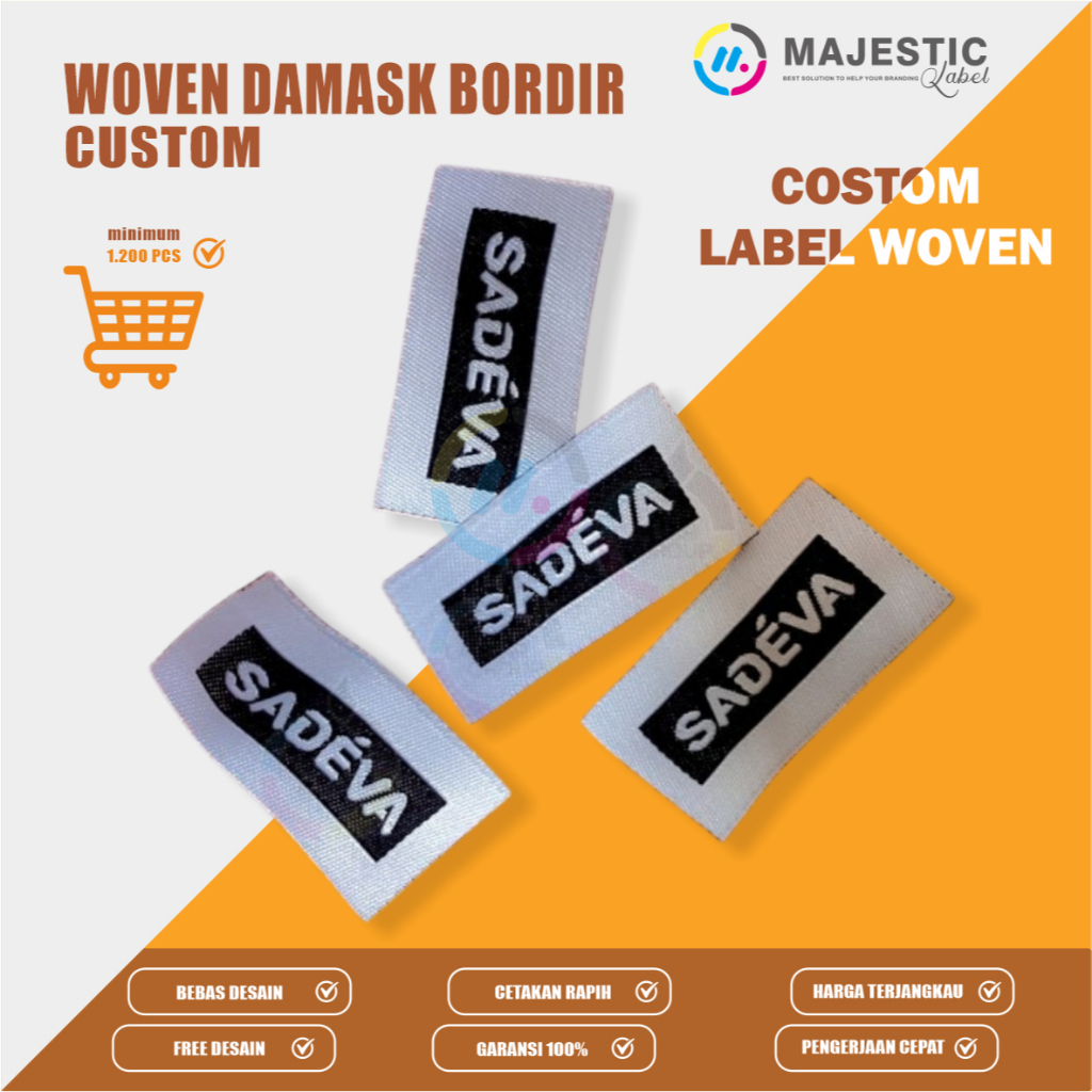 Label woven Bordir 2,5x6 cm/ Label Woven Label Baju Custom Label Hijab/ woven damask
