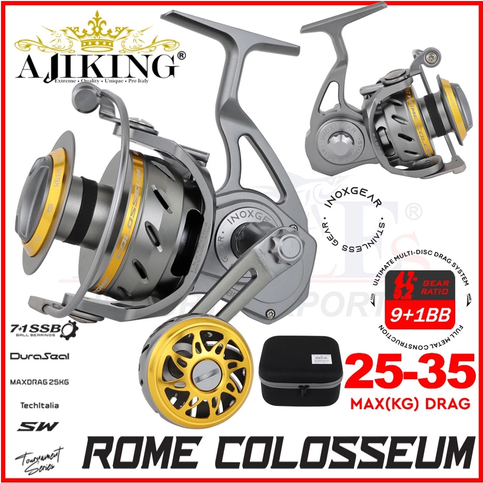 Ajiking Rome Colosseum Spinning Reel Full Metal Body Saltwater Drag Power 35kg