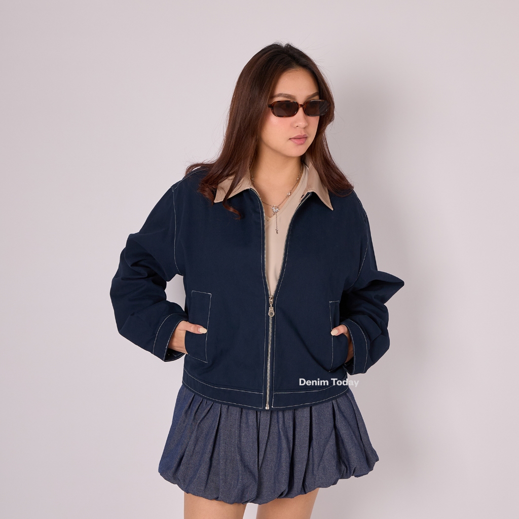 Kate Jacket Limited Collection - Daily Jacket Outer Lightweight Denim with Detachable Leather Collar