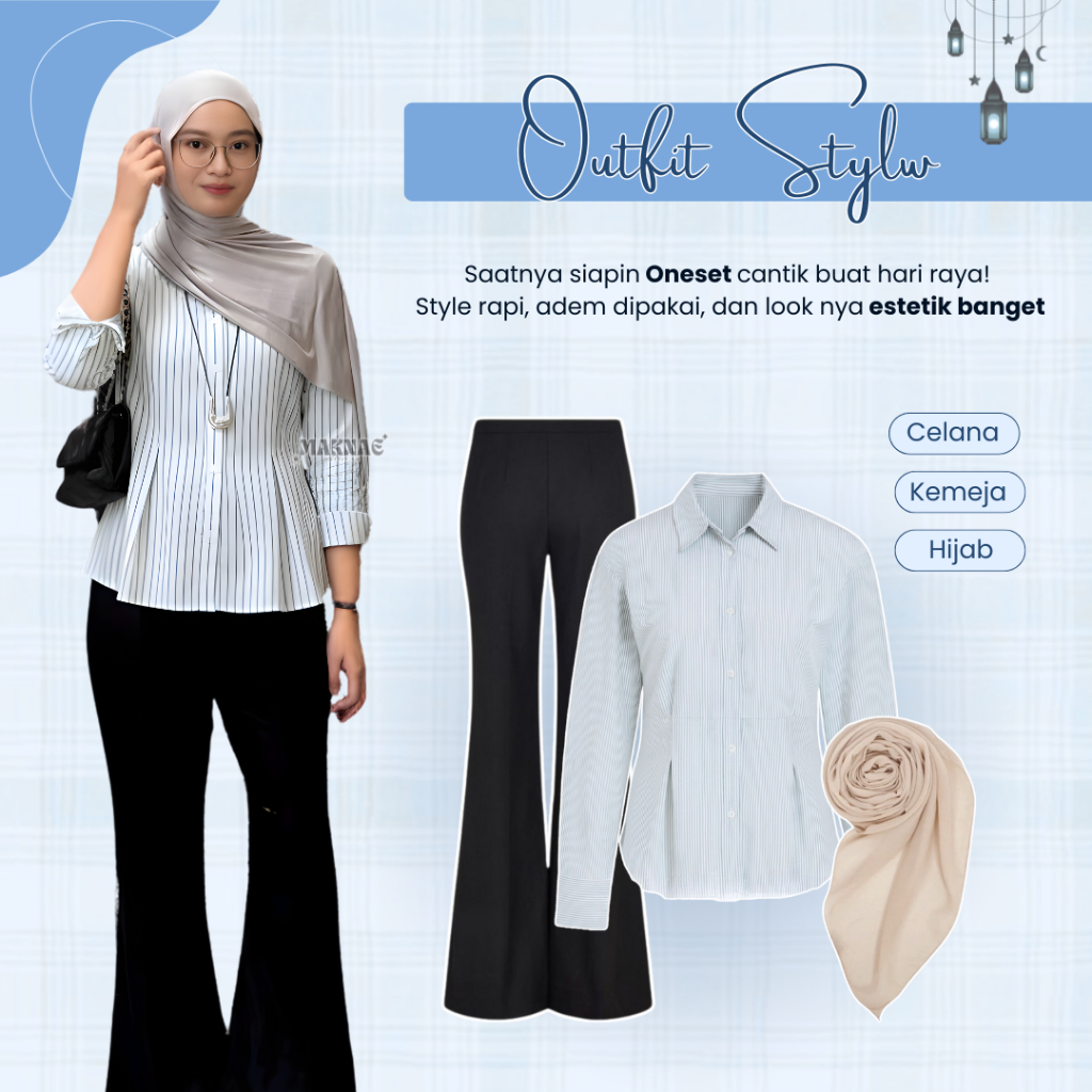 Outfit Wanita Kekinian Set Ootd Hijab ( Kemeja - Celana Cutbray - Hijab Segi Empat ) Outfit Ngopi LQ
