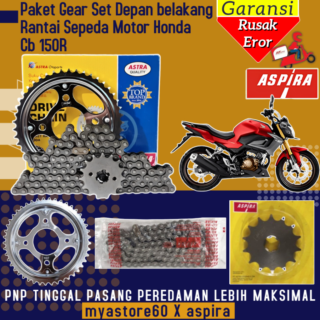 ORIGINAL ASPIRA Paket Set Rantai Gear Belakang Gear Dpn 428-15T Gear Blkg 428-45T Rantai 428-124L Se