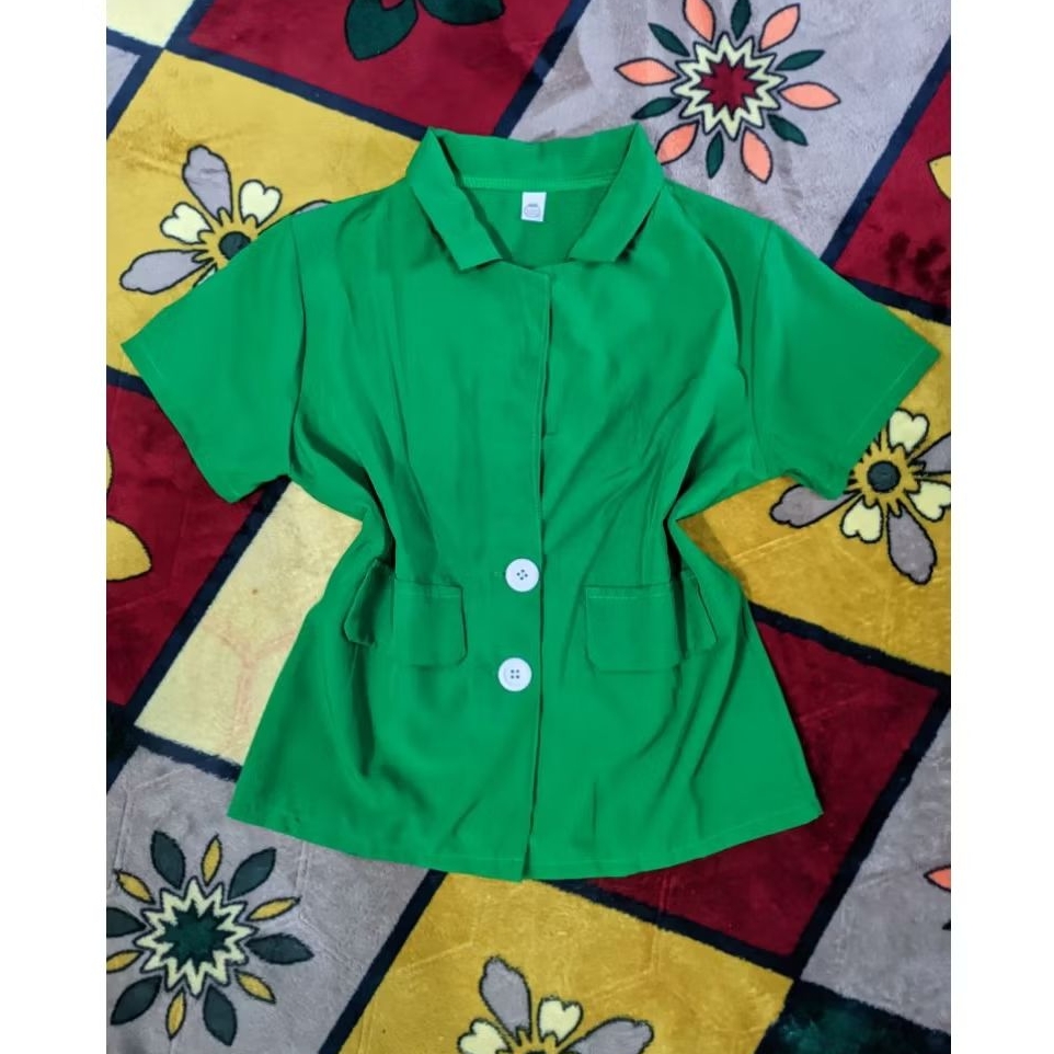 Atasan Top Blouse Kemeja Blazer Hijau Botol Jotol Natal Crop Top