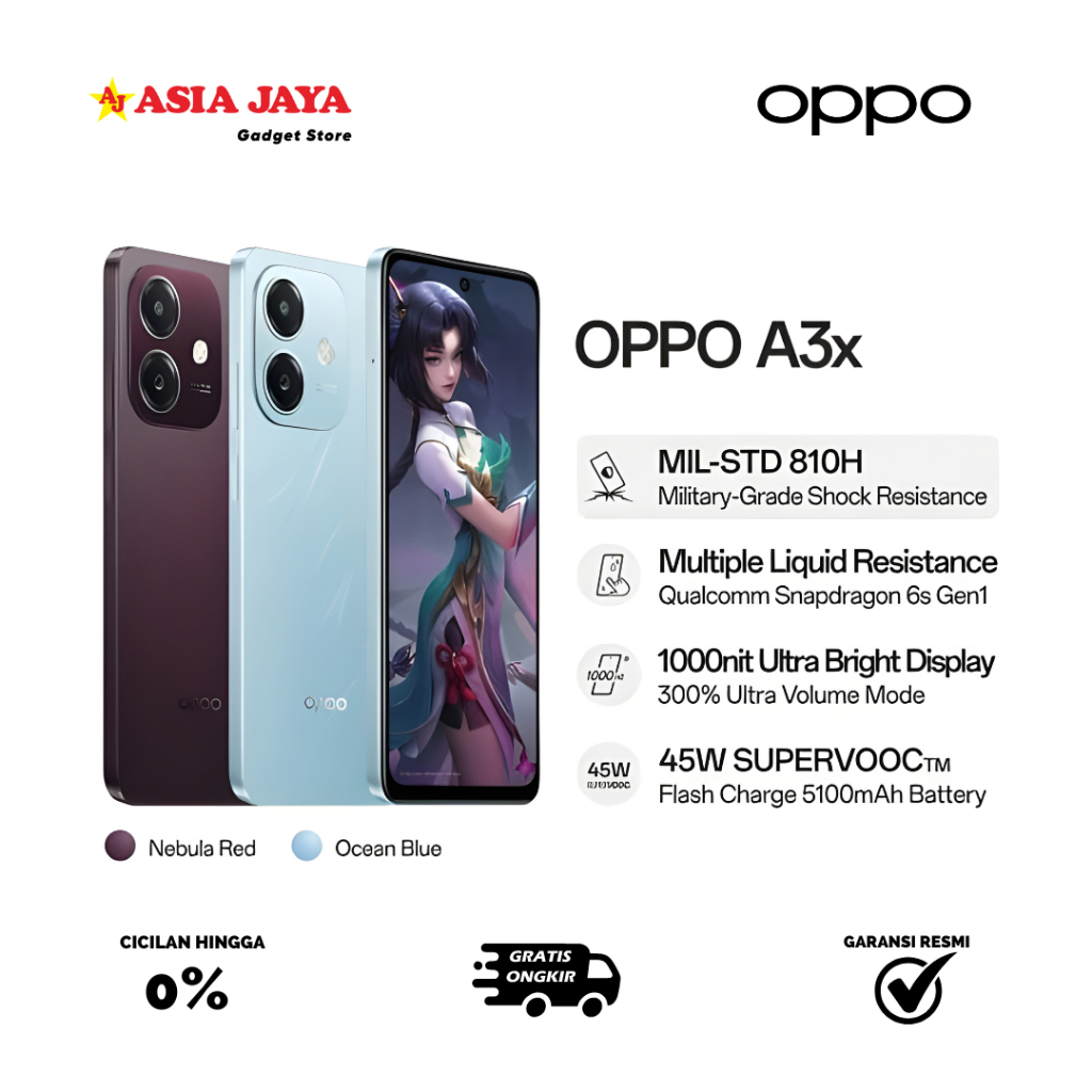 [Ex Display] OPPO A3x Ram 4+4GB/128GB [45W SUPERVOOC, Qualcomm Snapdragon 6s 4G Gen1, 1000nit Ultra 