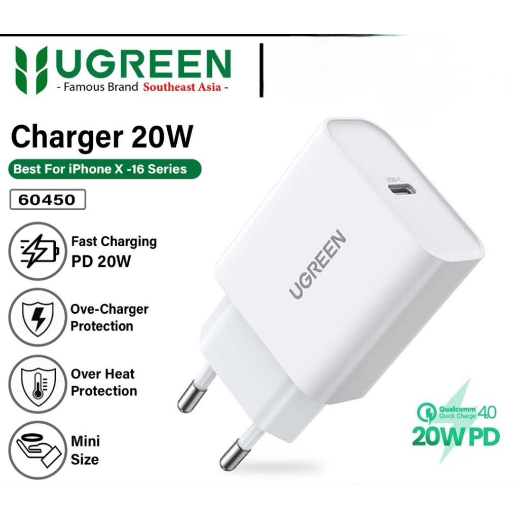 UGREEN kepala charger adaptor charger 20 watt Mfi fast charging output type-c