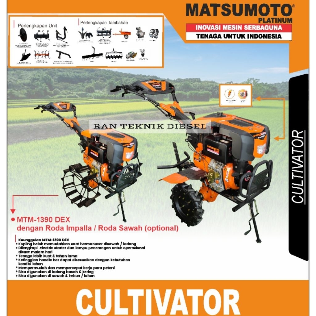 Traktor Bajak Sawah Cultivator MATSUMOTO MTM 1390 DEX / 10 HP