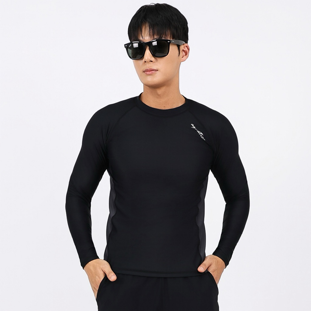 PRELOVED Rash Guard Unisex Aquatica Korea Baju Renang Swim Lengan Panjang Long Sleeve Black Nylon
