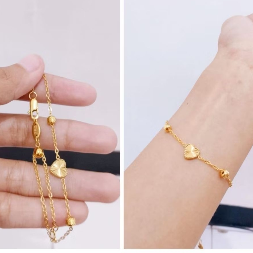 H1 Gelang kait serut hati emas cantik cap 750/17k titanium asli