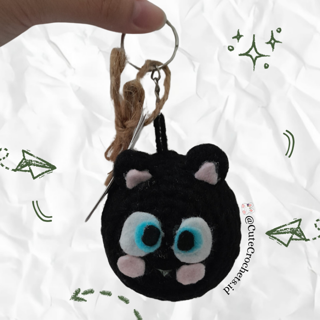 [@CuteCrochets.id] Gantungan Kunci Rajut Kucing Hitam Mata Biru Imut & Lucu/Crochet Black Cat with B