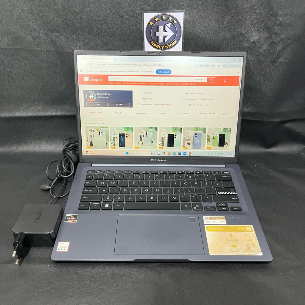 LAPTOP ASUS VIVOBOOK M1403QA AMD RYZEN 7 5800HS 16GB SSD 512GB 14INCH SECOND BERGARANSI