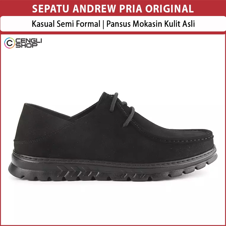 SEPATU ANDREW KASUAL SEMI FORMAL PRIA ORIGINAL PANSUS MOKASIN KULIT ASLI HITAM ANM01