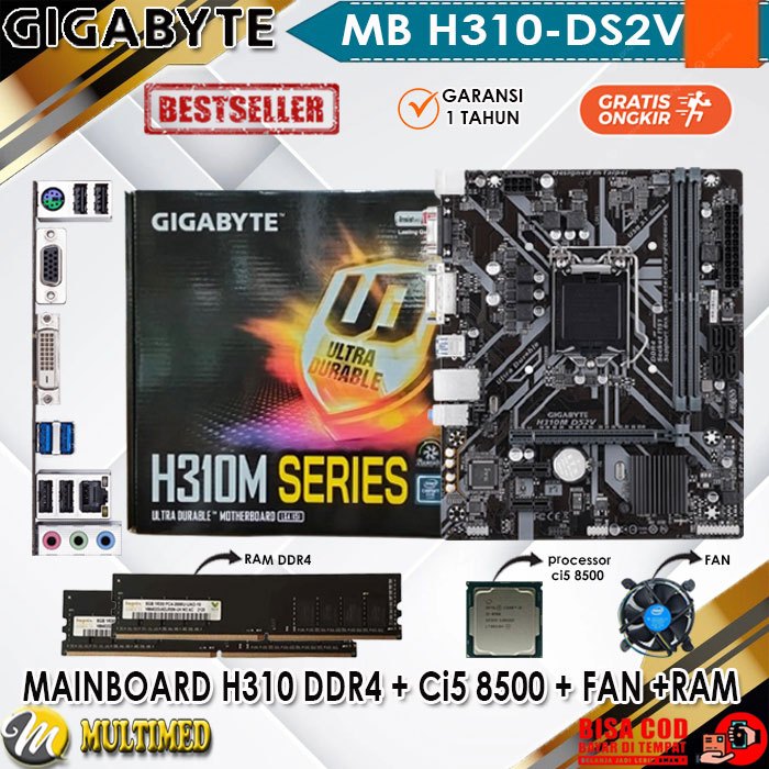 Paket Mainboard 1151 H310M DDR4 + Core i5 8400/8500 + FAN + RAM