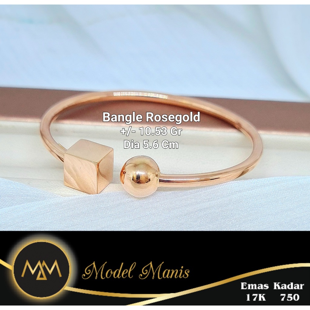 Model Manis Gold - Gelang Bangle Tinju Bola + Kotak Emas Rosegold - Emas 17k  750