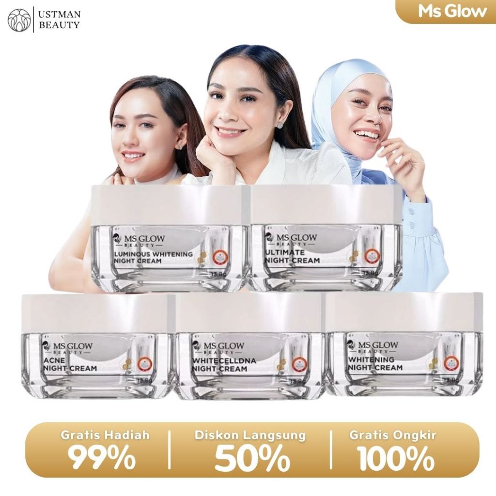 MS GLOW NIGHT CREAM Whitening Luminous Acne Whitecell DNA Kirm Malam Pencerah Wajah Flek Hitam Offic