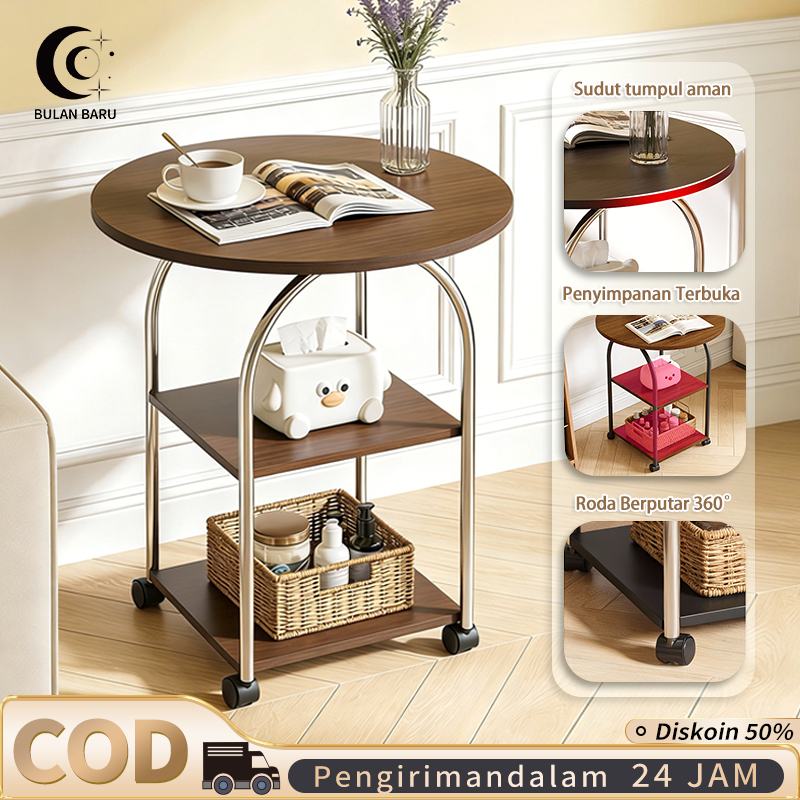 COD  Meja Kopi Seluler Meja Samping Sofa Dengan Roda meja sudut seluler Rak Penyimpanan Dua Lapis Ra