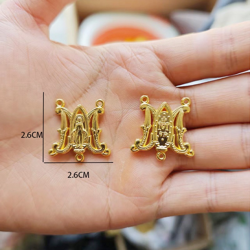 5 pcs Aksesori Medali Pusat Rosario Buatan Tangan Bunda Maria Emas Berkualitas Tinggi