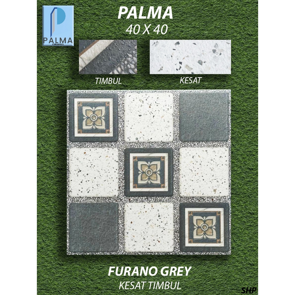 [RIAU ONLY, CHAT SEBELUM CO] Keramik Lantai Motif 40X40 Palma Furano Grey Kesat kulit jeruk KW1 Peka