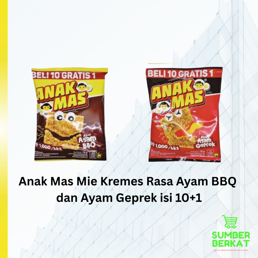 Anak Mas Mie Kremes Rasa Ayam Barbeque  dan Ayam Geprek Isi 11