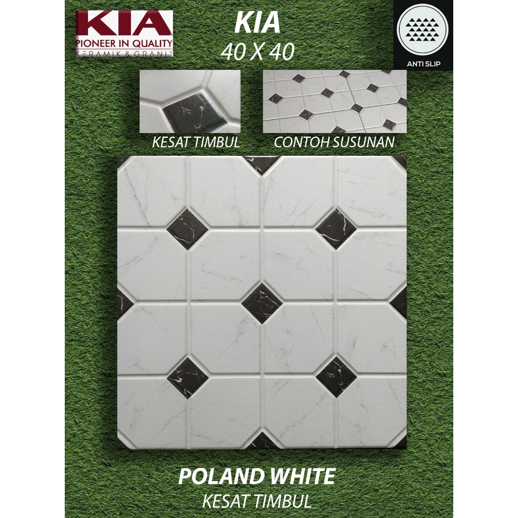 Keramik Lantai Motif 40X40 KIA Poland White Anti Slip KW1 Pekanbaru Riau, Motif Timbul