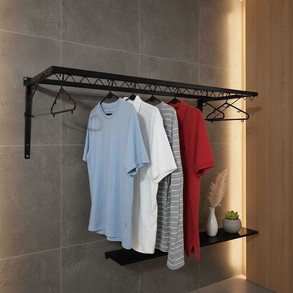 Jemuran Baju Tempel Dinding Praktis Bahan Besi / Jemuran Baju Dinding Panjang 100 cm,  80 cm, dan 60