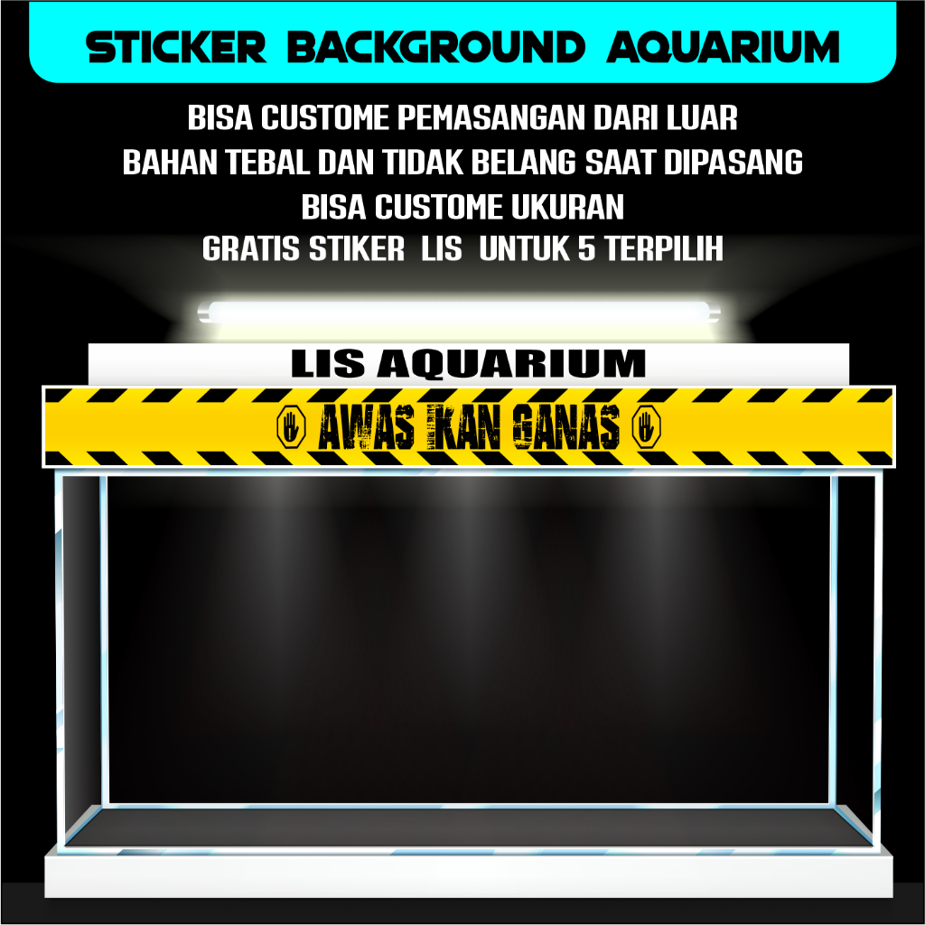 sticker skotlet lis aquarium wallpaper aquarium kaca depan custome desain awas ikan ganas