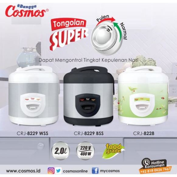 Cosmos Rice Cooker CRJ-8229 2 Liter Anti Lengket, Nonstick